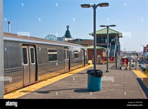 Q Line Train And Platform On Coney Island Subway Station Brooklyn New