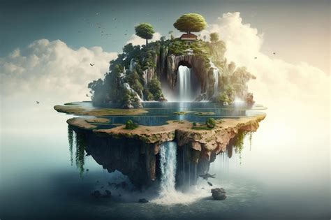 Premium Photo A Digital Painting Of A Floating Island With A