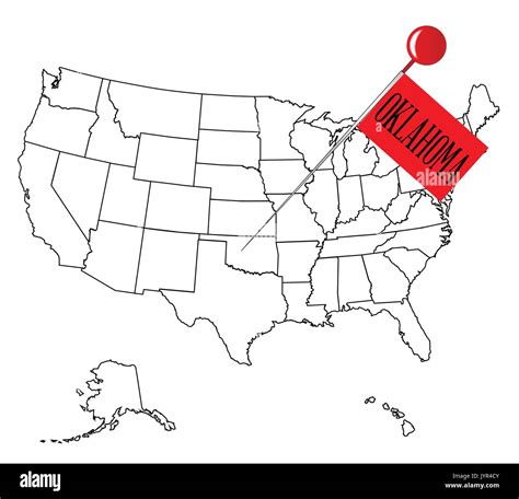 An Outline Map Of Usa With A Knob Pin In The State Of Oklahoma Stock