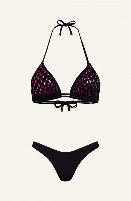 Bikini Triangolo Imbottito Specchietti Laser Slip Fiocchi Tinta Unita Taglia S Colore Nero Slip