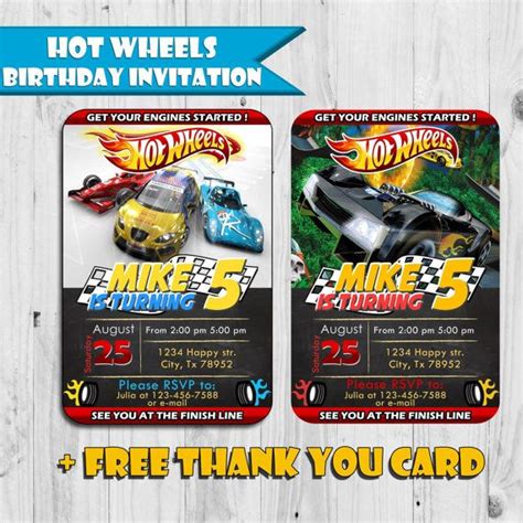 Hot Wheels Birthday Invitation Free Thank You Card