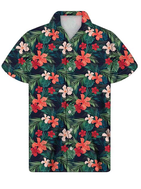 Printed Shirt Collar Cotton Blend Mens Floral Shirt Hawalili Men