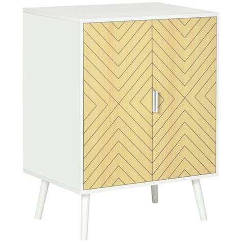 Buffet Scandinave Portes Blanc Aspect Bois Clair Motif Graphique