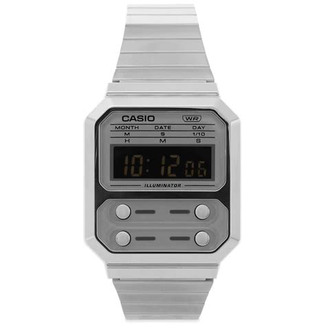 Casio G Shock Vintage A100 Digital Watch Silver End Gb