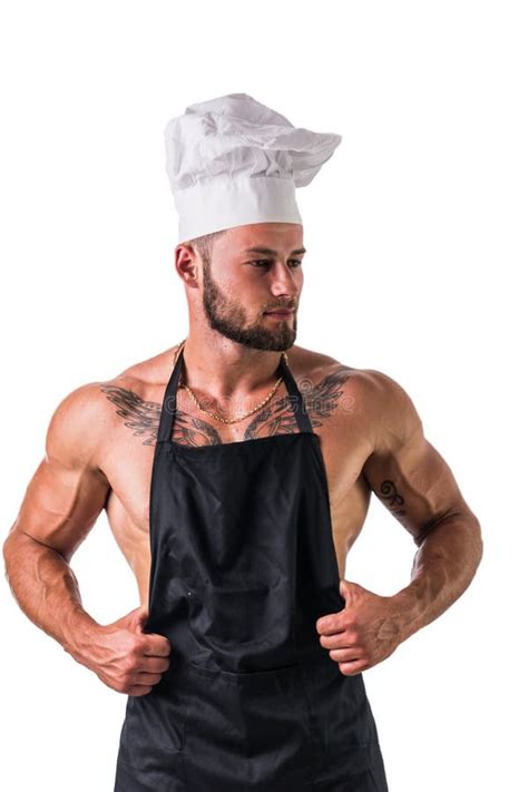 Bodybuilder Chef With Apron On Naked Muscular Body Stock Photo Image Of Chef Pecs 99573250