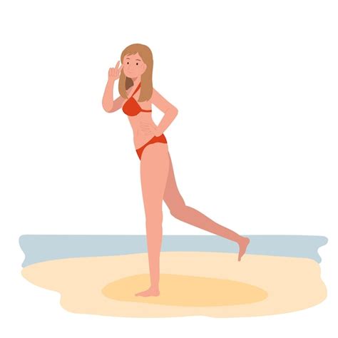 Thema sommerurlaub am strand glückliches mädchen im bikini auf der beachflat vector illustration
