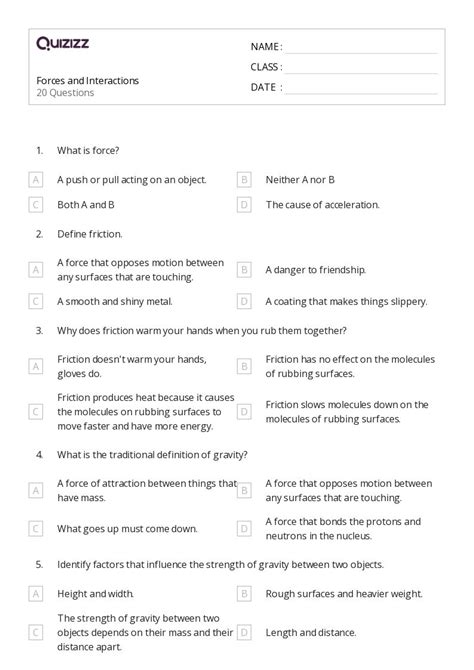 50 Forces And Interactions Worksheets For 8th Grade On Quizizz Free