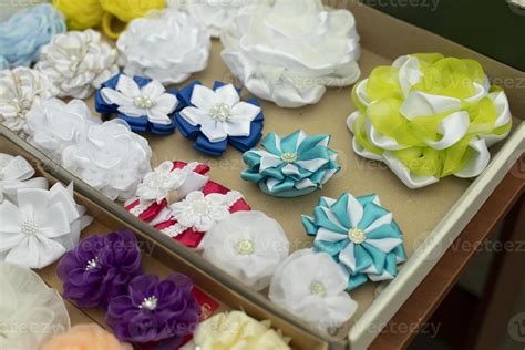 Fabric bows. Handmade hair clips. Flowers from fabric flaps. Hair ...