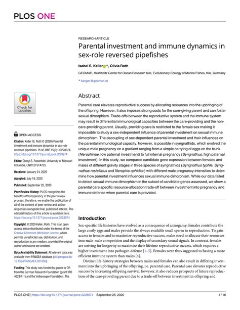 PDF Parental Investment And Immune Dynamics In Sex Role Reversed Pipefishes