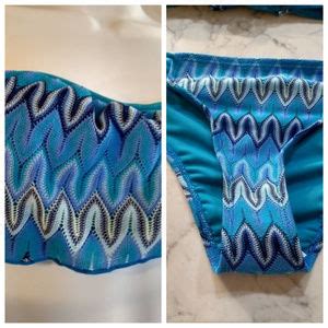 Swim Hula Honey Bikini M Blue Festival Chevron Crochet Poshmark