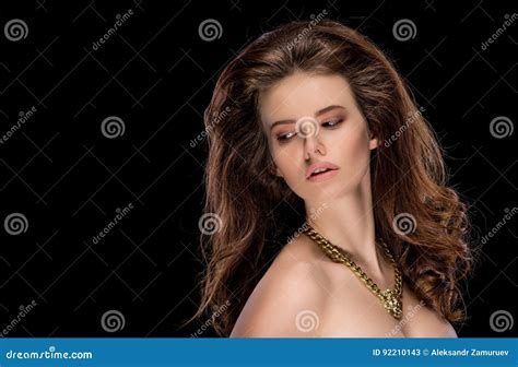 Sensual Brunette With Penetrating Look Stock Image Image Of Indoor Brunette 92210143
