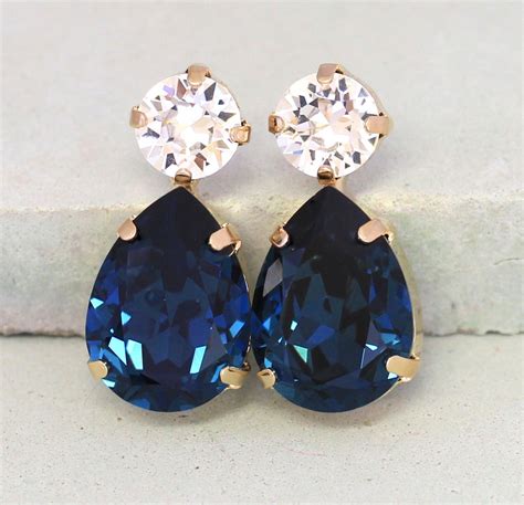 Blue Navy Earrings Navy Blue Earrings Dark Blue Swarovski Etsy