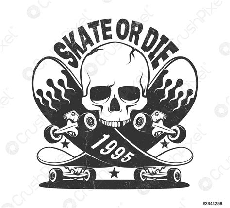 Skate or die vintage logo with skateboard and skull - stock vector ...