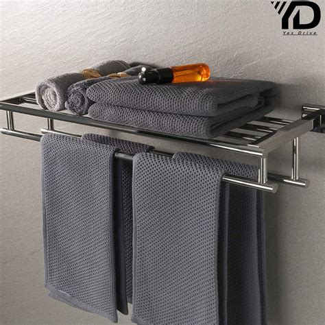 24 Inch Bathroom Lavatory Towel Rack Towel Shelf With Two Towel Bars