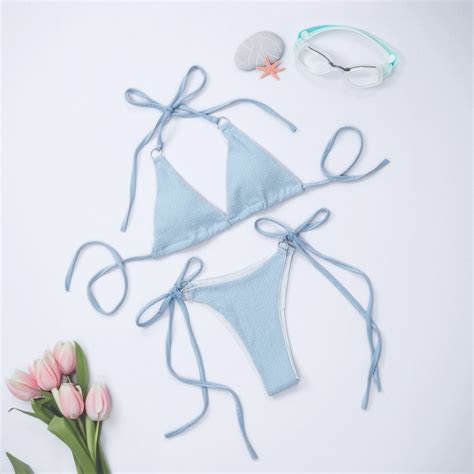 Bikini 2 mảnh sexy chất xốp nhăn phối khoen sẵn đệm mút Đồ bơi basic cho nữ sang chảnh mùa hè