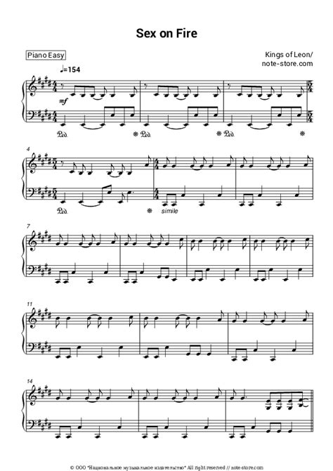 Sex On Fire Piano Sheet Music Easy Kings Of Leon In Note Store Piano Easy SKU PEA
