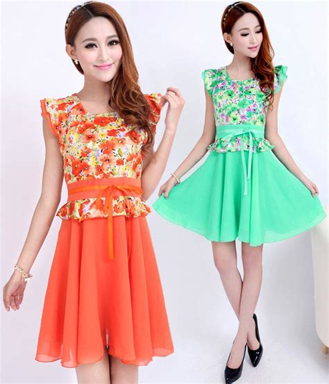 Summer Dresses Women Crepe Georgette Ruffles Peplum Dress Sweet Floral