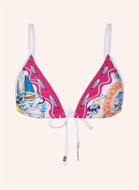 SEAFOLLY Triangel Bikini Top WISH YOU WERE HERE In Fuchsia Weiss Blau