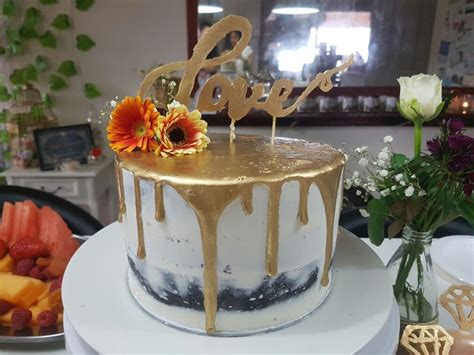 Gold Drip Naked Cake Floral Chocolate Naked Cake With Buttercream And Gold Drip