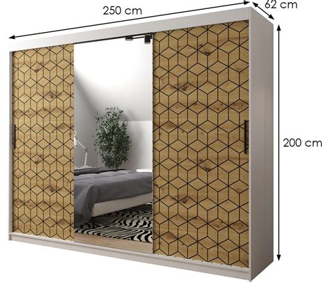 Hexagon Ormar Ogledalo 3 Vrata 250x62x200 Cm Natur Artisan Hrast