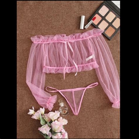 Intimates Sleepwear Sexy Pink Sheer Lingerie Set Medium Poshmark