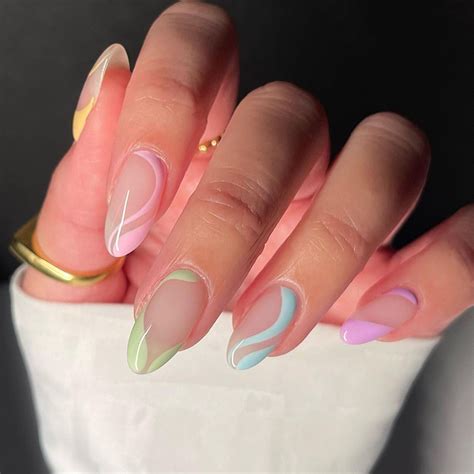 Press On Nails Nude Almond Shape With Vibrant Pattern Rainboo Beauty