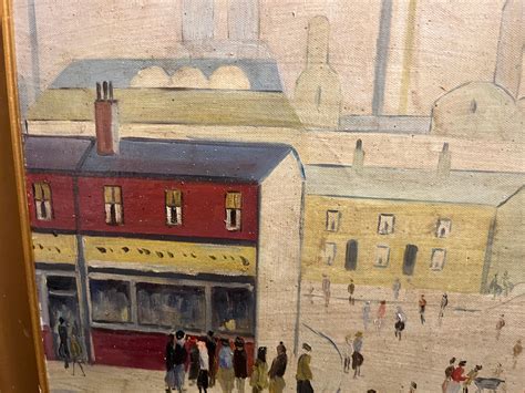 Old Master Signed L S Lowry The Town Factory Oil Painting 20th