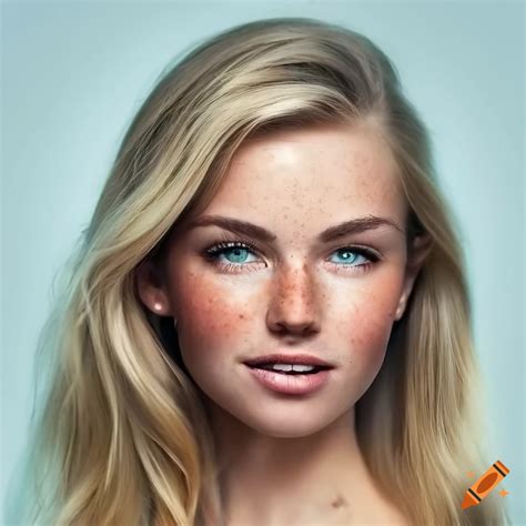 Portrait Of A Beautiful Woman With Freckles And Light Blonde Hair On Craiyon
