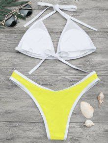 High Cut Contrast Piping Bikini Set In Lemon Yellow Zaful