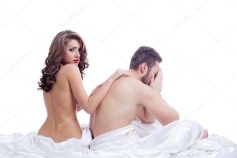 Distressed Man With Beautiful Naked Girl In Bed Stock Photo Wisky 45755655