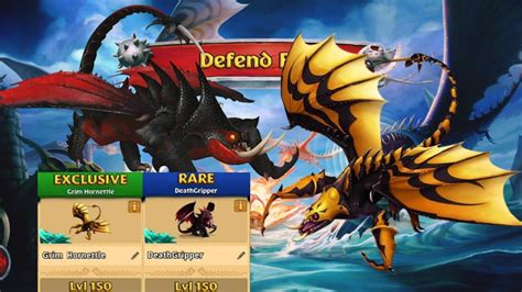 Defend Berk Fleets 102 105 With Deathgripper And Grim Hornettle Max Level Dragons Rise Of Berk