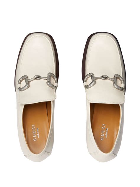 Gucci Horsebit 95 Leather Platform Loafers In Weiss Modesens