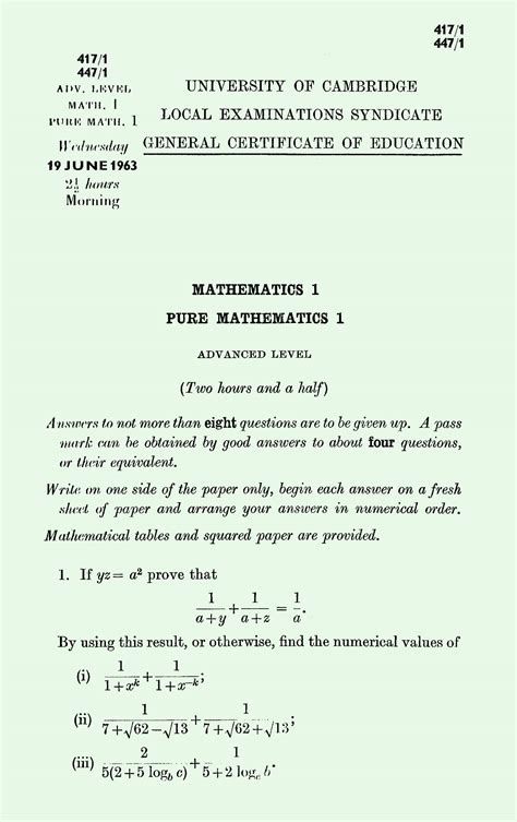 As Level Mathematics Exam Papers