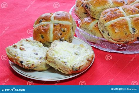 Easter Hot Cross Buns One Spread With Butter Stock Image Image Of Spicy Dried