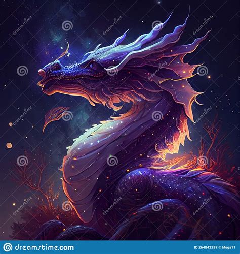 Generative Ai Majestic Dragon Over Magic Mystical Sky Stock
