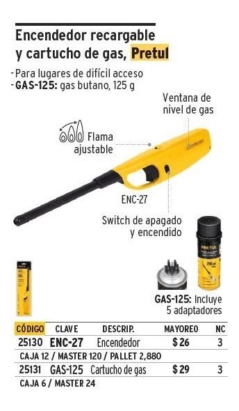 Encendedor Para Cocina Recargable Pretul Piezas Ferrenova Mx