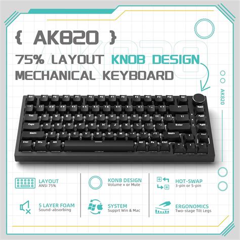 Ajazz Ak Wired Rgb Hot Swap Mechanical Keyboard With Cnc Volume Knob Poron Foam Gasket