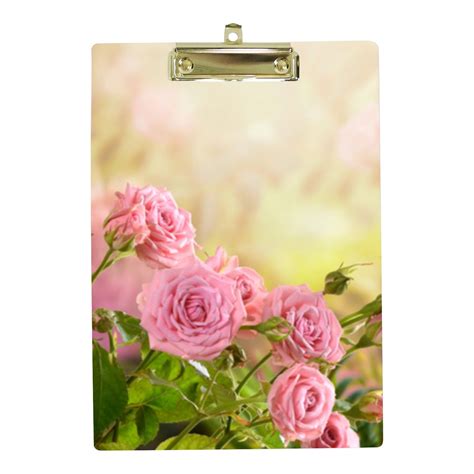 Hidove Acrylic Clipboard Fabulous Blooming Pink Rose Flowers Standard