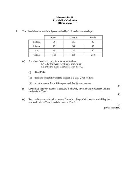 Pdf Mathematics Sl Probability Worksheet Ib Questions 1beezymath