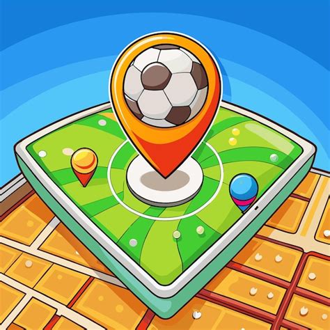 Soccer Field Location Map With Pinned Soccer Ball Illustration