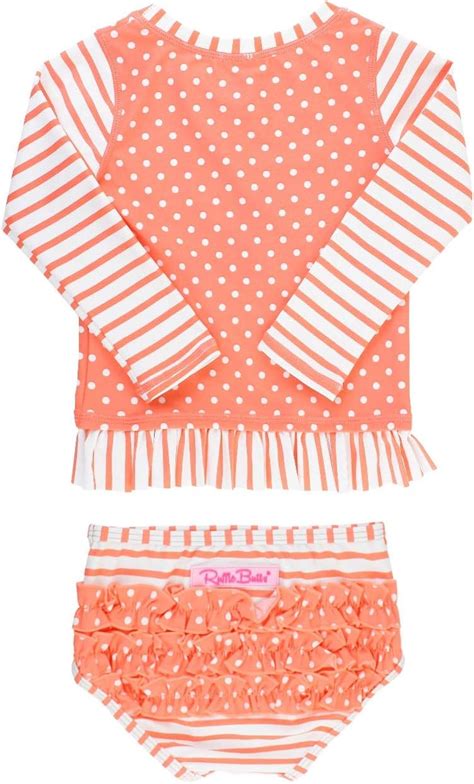 Amazon RuffleButts Girls Coral Stripe Polka Long Sleeve Rash Guard Bikini Clothing