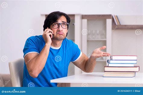 The Young Handsome Student Studying At Home Stock Image Image Of