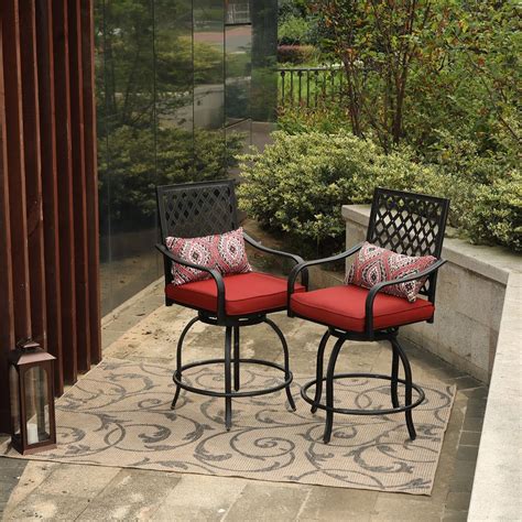 Phi Villa Outdoor Extra Wide Height Swivel Bar Stools Set In