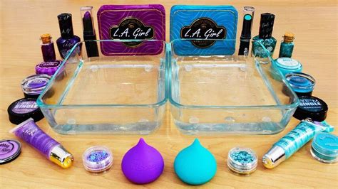 Purple Vs Teal Mixing Makeup Eyeshadow Into Slime Special Series 94 Satisfying Slime Video