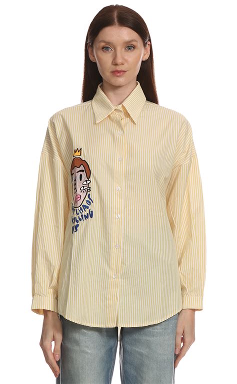 King Naked Kadın Renkli Gömlek KNGKN G SPC241SAR SARI BEYAZ