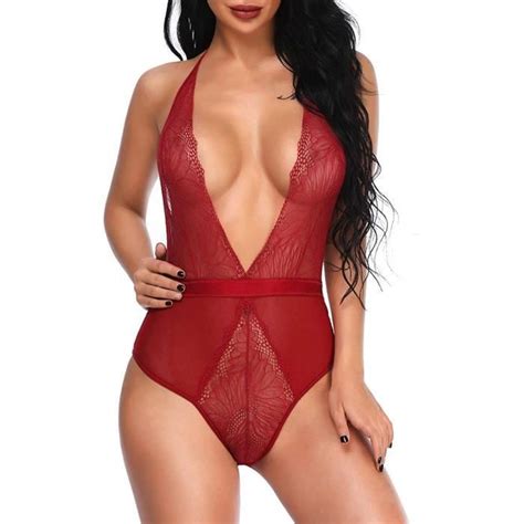 Nouveau Femmes Lingerie Dentelle Teddy Profond Col En V Dos Nu Body Babydoll Sous Vêtements