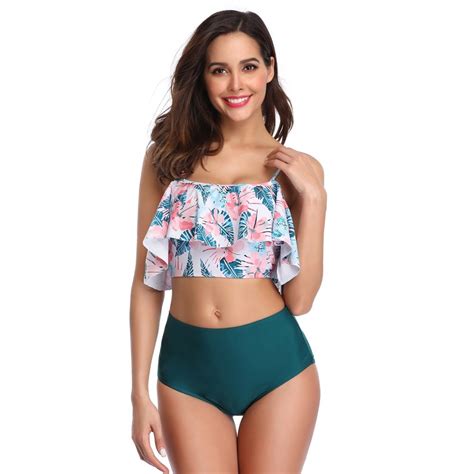 Hhh New Women S Split Ruffle Swimwear Sexy Spaghetti Strap Floral Print Triangle Bikini