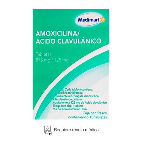 AmoxicilinaÁcido Clavulánico Medimart 875 Mg125 Mg 10 Tabletas
