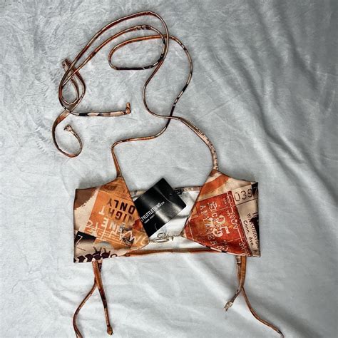 NWT Orange Newspaper Print Bikini Top From Pretty Depop