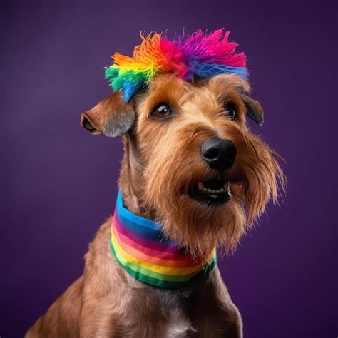 El Lindo Perro LGBT Sonriendo Con La Bandera LGBT La Bandera Del Arco